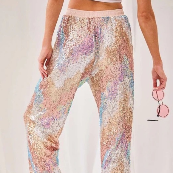 Main Strip Sequin Jogger Pants Size M - Picture 3 of 13